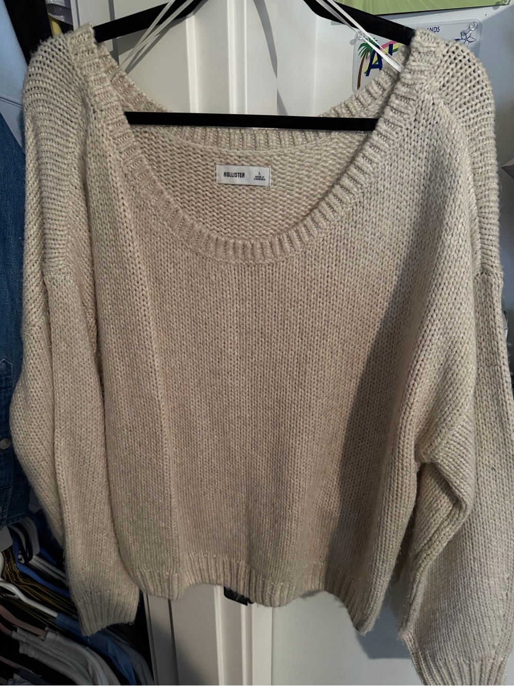 Hollister Neutral Off-the-Shoulder Knit Sweater